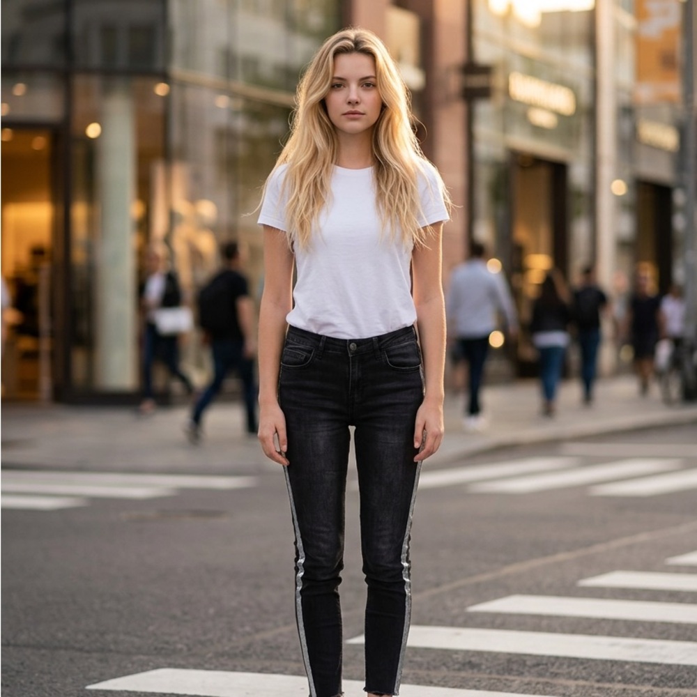 ZaraClassic Black High-Rise Women’s Jeans with Side Stripe size L